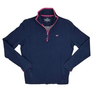 Vineyard Vines Performance Pullover Sz Small 1/4 Zip Sweatshirt Blue Pink Trim